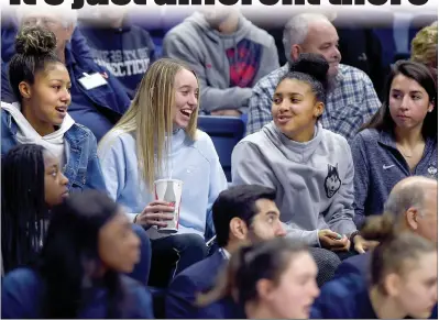  ?? Brad Horrigan / Hartford Courant /TNS ?? In attendance for Uconn’s game against Notre Dame on Sunday afternoon, Dec. 8, 2019 (from left), are Amari Deberry, Paige Bueckers, Azzi Fudd, and Caroline Ducharme.