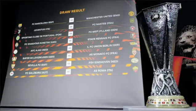  ?? ?? Cuadro de cruces del sorteo de la ronda playoff de la Europa League celebrado ayer en Nyon.