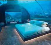  ??  ?? WATER BED: The Muraka’s bedroom, below the sea.