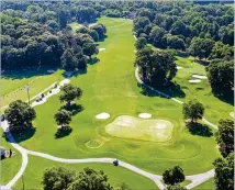  ?? HYOSUB SHIN / HYOSUB.SHIN@AJC.COM ?? An aerial view from the green shows Chateau Elan’s 455-yard par-4 18th hole, where a big tee shot is helpful. It’s described as “almost the epitome of a perfect finishing hole.”