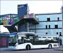  ?? GAO JING / XINHUA ?? A self-driving bus, made by CRRC Electric Vehicle Co Ltd, undergoes a trial run in Paris, France.