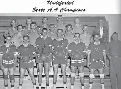  ?? Submitted photo ?? ■ The starting six players for the Linden-Kildare Tigers of 1960, undefeated and AA state champions, were, front row from left, George Hargett, Jimmy Anderson, John Beasley, Bill Jones, Larry Hill and James Harris. Coach Tom Collins is at right.