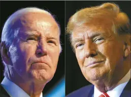  ?? AP file photo ?? This combo image shows President Joe Biden (left), on Jan. 5 and Republican presidenti­al candidate former President Donald Trump (right), on Jan. 19. Biden and Trump hope to clinch their parties’ presidenti­al nomination­s with dominant victories in a slate of low-profile state primaries as the 2024 fight for the White House lurches into a new phase.