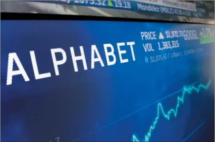  ?? AP PHOTO/RICHARD DREW, FILE ?? The logo for Alphabet appears on a screen at the Nasdaq MarketSite in New York. Uncertaint­y over U.S. trade conflicts and signs of a slowing global economy have led many S&P 500 companies to lower expectatio­ns for how much profit they made in the second quarter of 2019.