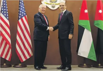  ?? AP ?? US Secretary of State Rex Tillerson and Jordanian Foreign Minister Ayman Safadi in Amman, yesterday, where Mr Tillerson announced the enhanced aid package for Jordan