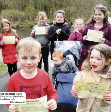  ??  ?? On the hunt James English and Skye Reilly lead their pals