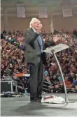  ?? STEVE HELBER, AP ?? Sen. Bernie Sanders, I-Vt., speaks at Liberty University in Lynchburg, Va., on Monday. He urged the audience to take on the wealthy.