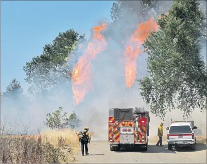  ?? PETER ARMSTRONG PHOTO ?? Ukiah Valley Fire Authority investigat­ors determined a fire that started near Highway 101 and River Street Wednesday was intentiona­lly set.