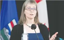  ?? CHRIS SCHWARZ/GOVERNMENT OF ALBERTA ?? Alberta's chief medical officer of health Dr. Deena Hinshaw called on health care workers via Twitter to sign up to get their COVID-19 vaccine shots over the weekend.