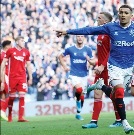  ??  ?? What a difference a few days makes...James Tavernier celebrates scoring against Aberdeen last Saturday, but then