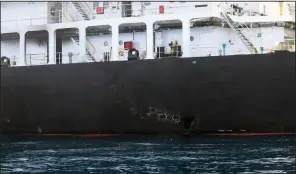  ?? The New York Times/U.S. Department of Defense ?? This Defense Department photo released Monday shows damage to the oil tanker Kokuka Courageous, which the Navy says was hit by limpet mines in the Gulf of Oman. It was one of two tankers damaged last week in attacks that the U.S. has blamed on Iran.