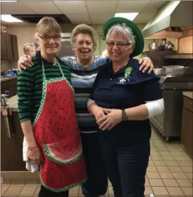  ?? KHADIJA SMITH — MORNING JOURNAL ?? Volunteers Linda Kinale, left, Patricia Nilges and Joyce Snyder during the pierogi lunch at St. Mary’s Roman Catholic Church, 320 Middle Ave., in Elyria on March 17.