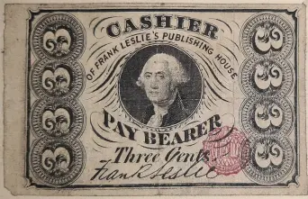  ??  ?? Three cent shinplaste­r issued by Frank Leslie’s Publishing House (© Fitzwillia­m Museum)