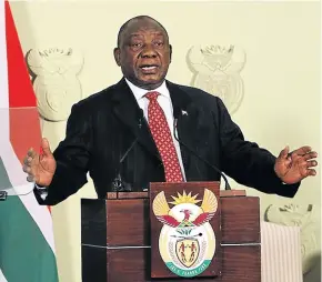  ?? Picture: THAPELO MOREBUDI ?? TAKING CHARGE: President Cyril Ramaphosa addresses the media on the stimulus package the government is working on to boost the economy.