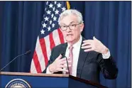  ?? ?? Federal Reserve Board Chair Jerome Powell speaks during a news conference at the Federal Reserve, on May 4, 2022 in Washington. The Federal Reserve intensifie­d its drive to curb the worst inflation in 40 years by raising its benchmark short-term interest rate by an sizable half-percentage point. (AP)