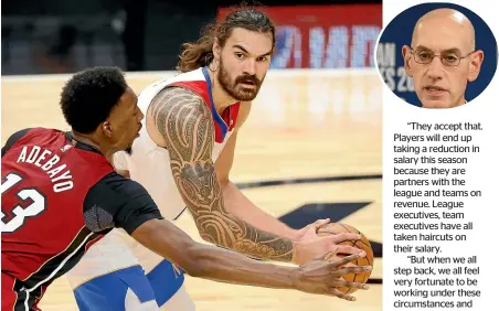  ?? GETTY IMAGES ?? New Orleans Pelicans’ Kiwi Steven Adams could be playing front of packed arenas again as the NBA is expected to return to its normal calendar in the 2021-22 season. Top right, NBA commission­er Adam Silver.