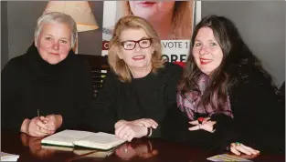  ??  ?? Cinnamon Blackmore (centre) with Brid Smith TD and campaign manager, Deirdre Wadding at the campaign launch in the Coach House, Gorey.