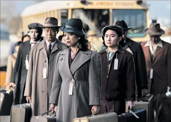  ?? Ed Araquel AMC ?? ASAKO Nakayama (Naoko Mori, foreground), Wilson Yoshida (James Saito, from left) and Toshiro Furuya (Alex Shimizu) are bound for internment in “The Terror.”