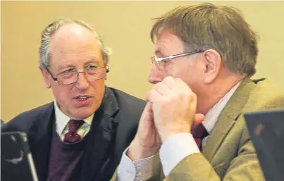  ?? Picture: Paul Reid. ?? Angus Council leader Bob Myles, right, and finance convener Angus Macmillan Douglas outlined the stark realities facing the council at a briefing in Forfar yesterday.