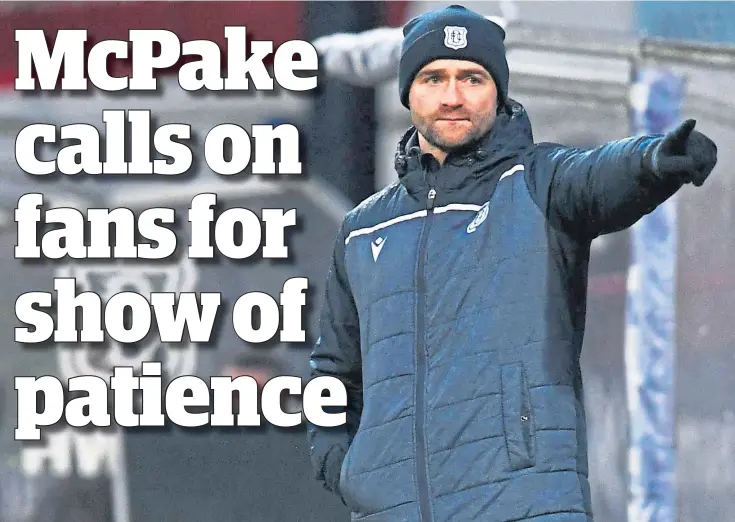  ?? Picture: SNS. ?? James Mcpake understand­s the anxiety amongst the Dark Blues support – but has called on them to show patience as the Dee try to get their season back on track.