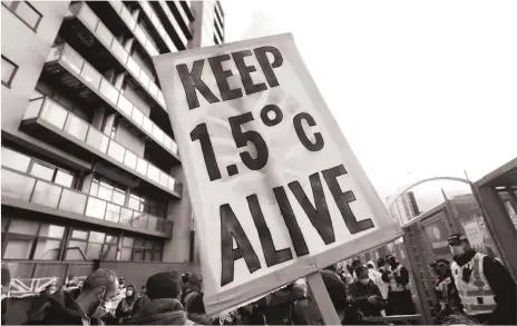  ?? AP ?? Climate activists take part in a demonstrat­ion outside the Cop26 venue in Glasgow, Scotland, last November