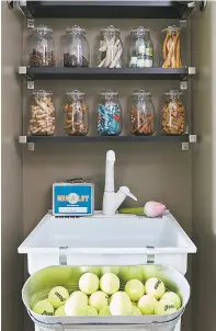  ??  ?? Yip created a pet-focused mudroom for his dogs, assigning spaces for toys and treats, then adding a sink for easy cleanup.