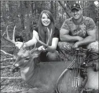  ?? Photo submitted by Torie Lynn Cook ?? Torie Cook (above left) killed her first deer last Sunday while hunting with her husband Torry Cook. Ean Maxwell (below), Torie’s son, bagged a mess of squirrels before going back to the woods for his first archery buck last Saturday.