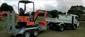 ?? PICTURE / SUPPLIED ?? MISSING: Police are still looking for this digger and trailer, stolen from Puketona earlier this month.