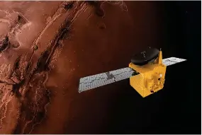  ?? ASSOCIATED PRESS ?? This June 1, 2020, rendering provided by Mohammed Bin Rashid Space Centre shows the Hope probe. The U.S., China and the United Arab Emirates are sending spacecraft to Mars in quick succession beginning this week.