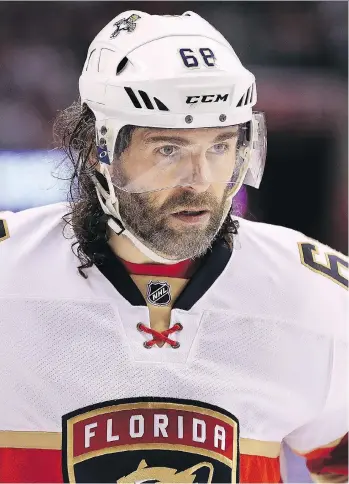 ?? MIKE EHRMANN/GETTY IMAGES ?? Jaromir Jagr, 45, will trade in his Florida Panthers colours for those of the Calgary Flames after signing a one-year deal Monday worth $1 million plus another potential $1 million in bonuses.