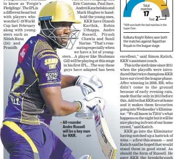  ?? AFP ?? Allrounder Andre Russell will be a key man for KKR.