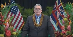  ?? AKAKU screenshot ?? Maui County Mayor Michael Victorino delivers a virtual State of the County address on Tuesday night in a prerecorde­d message from the Maui Preparator­y Academy’s Bozich Center.