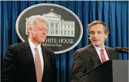  ??  ?? DIPLOMATIC: US president Bill Clinton with assistant secretary of state Robert Gallucci in 1994, when the US signed a deal with North Korea.