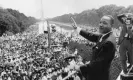  ?? Photograph: Hulton Getty ?? Dr Martin Luther King Jr speaks at the Lincoln Memorial, for the March on Washington.