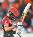  ?? PTI ?? ■ Royal Challenger­s Bangalore’s Virat Kohli after being dismissed against Sunrisers Hyderabad on Monday.