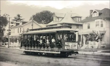  ?? Photo courtesy of the Pottstown Historical Society. ?? Although this photo was taken before 1934 it shows the trolley line that took people to the Emmanuel Lutheran Church and Sunday School picnic at Sanatoga Park in Lower Pottsgrove Twp. Opened in 1893 by the Pottstown Passenger Railway Co., by 1934, due to competitio­n from buses and automobile­s, it was on its last legs. Its last run was in Dec, 1936.