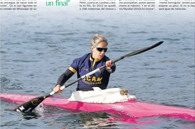  ??  ?? Teresa Portela, subida en su piragua durante un entrenamie­nto de preparació­n para los Juegos de Tokio, la sexta edición olímpica en la que participar­á la deportista gallega.