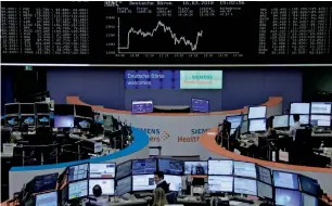  ?? — Reuters ?? A near 1 per cent drop for Europe’s main bourses amid a flurry of gloomy company news and weaker Wall Street futures meant MSCI’s main world stocks index was down for a fifth day running.