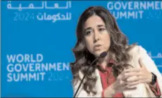  ?? ?? DUBAI
UAE Ambassador to the UN Lana Nusseibeh, speaks during a session titled Navigating Challenges to Internatio­nal Peace and Security, at the World Government­s Summit, in Dubai.