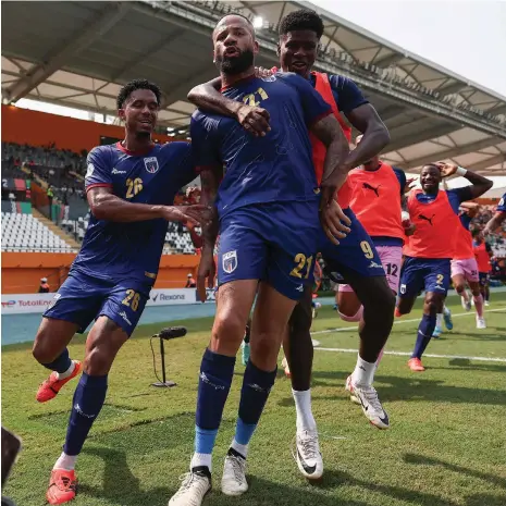  ?? AFP ?? Cape Verde forward Bebe celebrates after scoring his team’s first goal in the 3-0 Afcon Group B victory against Mozambique