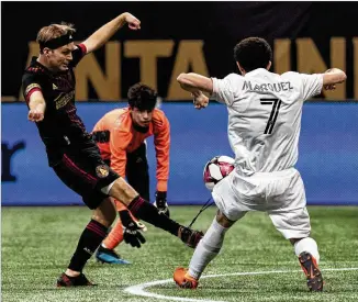  ?? MITCHELL MARTIN /ATLANTA UNITED ?? Members of the Atlanta United Unified team face off against the Inter Miami Unified team in a memorable match of the special needs teams at Mercedes-benz Stadium.