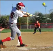  ?? PHOTO PROVIDED ?? Mia Wojcik slaps the ball in play in 2019.