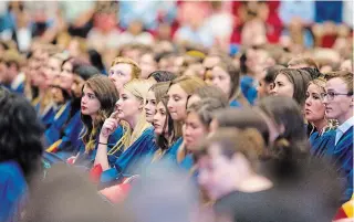  ?? BOB TYMCZYSZYN TORSTAR FILE PHOTO ?? Brock University grads await the start of ceremonies during spring 2019 convocatio­n. This year, the school is planning a virtual convocatio­n for sometime in June.