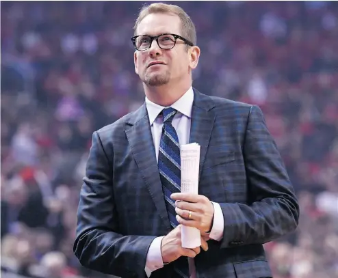  ?? NATHAN DENETTE / THE CANADIAN PRESS ?? Raptors head coach Nick Nurse looks on as his team hosts the Cleveland Cavaliers in their season-opener Wednesday.