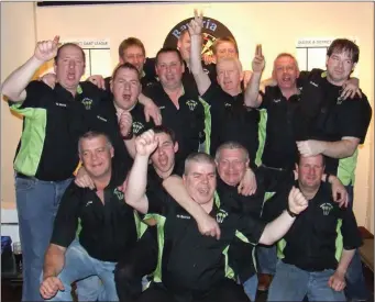  ??  ?? Boyne Valley Inn celebrate their 5-4 victory over White Hart Inn in the 2009 Duleek & District Dart League Premier Division decider.