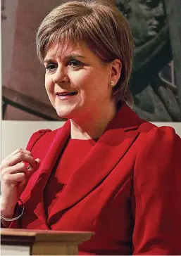  ??  ?? Continued threats: Nicola Sturgeon at last night’s speech