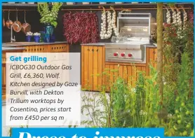  ??  ?? Get grilling
ICBOG30 Outdoor Gas Grill, £6,360, Wolf. Kitchen designed by Gaze Burvill, with Dekton Trilium worktops by Cosentino, prices start from £450 per sq m