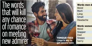  ??  ?? TONGUE-TIED Lingo is key to get second date