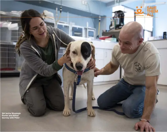  ??  ?? Vet techs Wesleigh Porter and Ethan Gurney with Peter