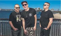  ?? Picture: JERAD WILLIAMS ?? Hilltop Hoods (from left): DJ Debris, Suffa, and MC Pressure play Broadwater Sounds on Saturday.